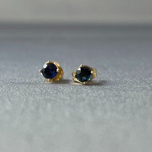 Sapphire Earrings - Tiny Studs Set in Gold